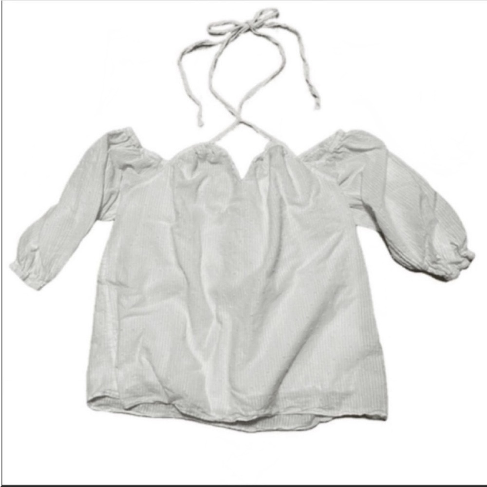 Bailey 44 off shoulder halter white on white swiss dot boho cotton top. X-Small